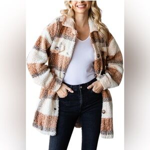 ILLA ILLA Plaid Textured Sherpa Shacket